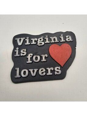 Virginia Is For Lovers Magnet - Black With Red Heart - Made In USA Vintage